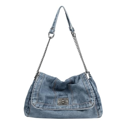 PALAY® Vintage Hobo Bag for Women Chic Denim Tote Chain Belt Shoulder Bags Casual Crossbody Soft Denim Bag Twist Lock Metal Closure Day Handbag Shoulder Bags, 33x12x21cm PALAY® Vintage Hobo Bag for Women Chic Denim Tote Chain Belt Shoulder Bags Casual Crossbody Soft Denim Bag Twist Lock Metal Closure Day Handbag Shoulder Bags, 33x12x21cm